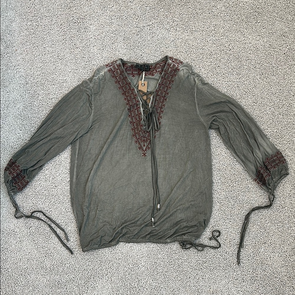 Green Blouse with Embroidered Details